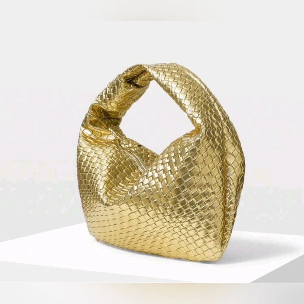 Gold Textured Hobo Bag